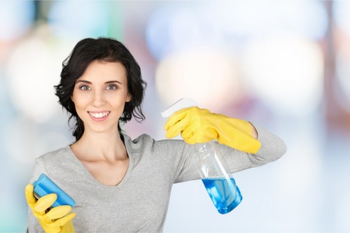 Cleaner reviewing risk controls before starting a carpet cleaning job